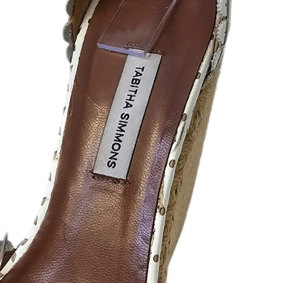 Tabitha Simmons Harp White Flower Perforated Leather Wedge Jute Sandal 38 US 7.5 - Picture 11 of 13